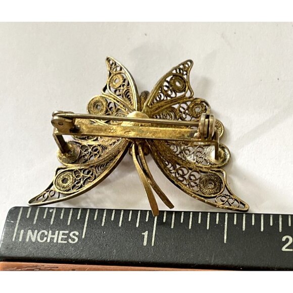 Two Tone Butterfly Brooch 800 Silver Cannetille Spun Silver Gold Silver Color - Picture 2 of 7